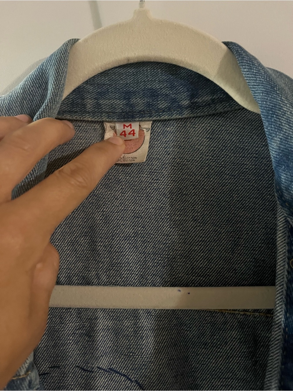 Upcycled Vintage Denim Jacket with Embroidered Patchwork - Blue - Picture 8 of 11